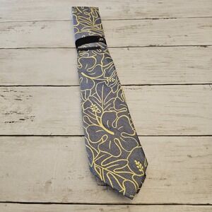 J Ferrar Tie Mens One Size Navy Yellow Floral Print Narrow Dress Neckwear New